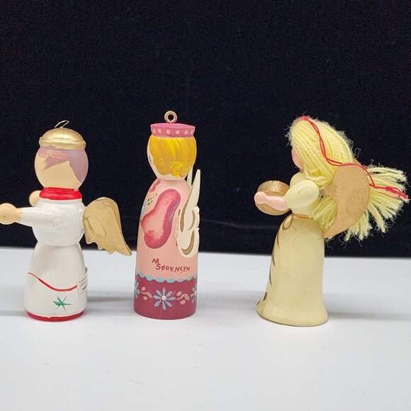 Vintage Wooden Angel Ornaments Christmas Figures Hand Painted 3.5" - Picture 5 of 7